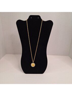 VTG NOLAN MILLER DESIGNER SIGNED GOLD TONE CRYSTAL SUNFLOWER PENDANT NECKLACE